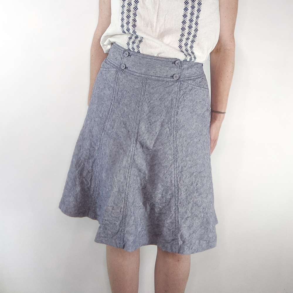 Ann Taylor Blue Linen Fit n Flare Skirt with Pocke